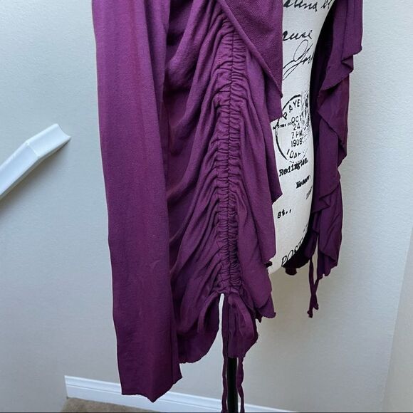 LA made Burgundy/ Plum Colored Duster Cardigan with Ruffles Size S - Picture 4 of 14